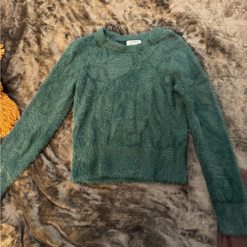 Old Navy Teal Fuzzy Scoop Neck Sweater